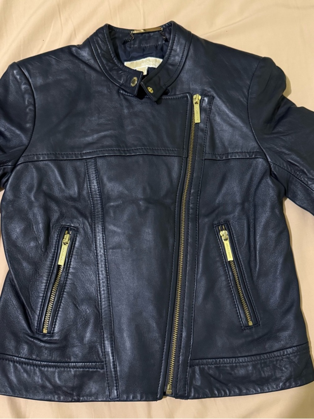 MICHAEL Michael Kors Black Leather Jacket with Gold Hardware - Picture 10 of 10